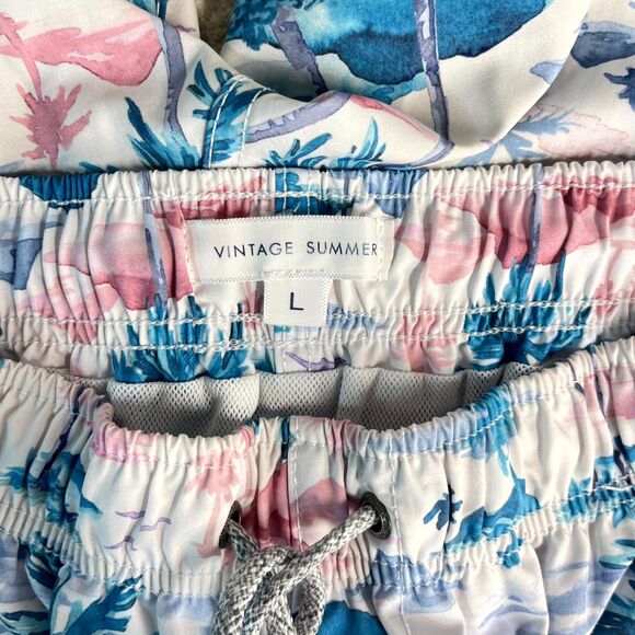 Vintage Summer Lined Swim Trunks Tropical Pattern Mens Size L - Picture 3 of 11